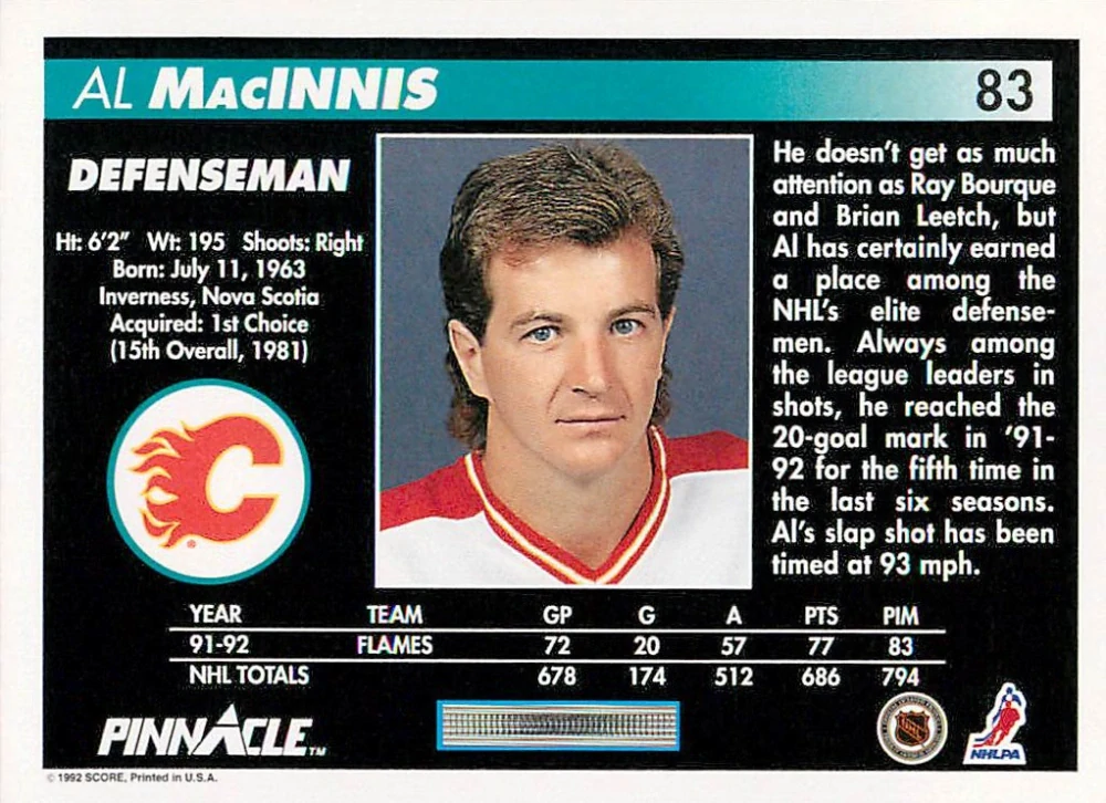 1992-93 Pinnacle - Al MacInnis #83