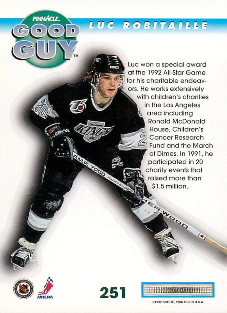 1992-93 Pinnacle - Luc Robitaille - Good Guy #251