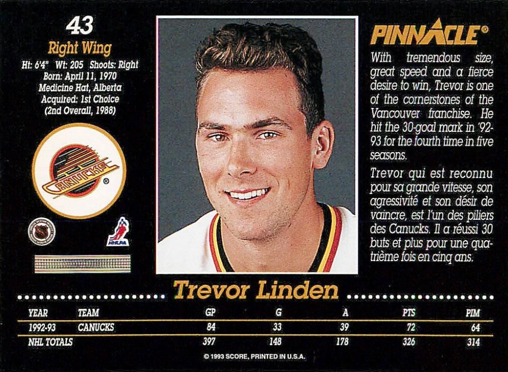 1993-94 Pinnacle - Trevor Linden #43