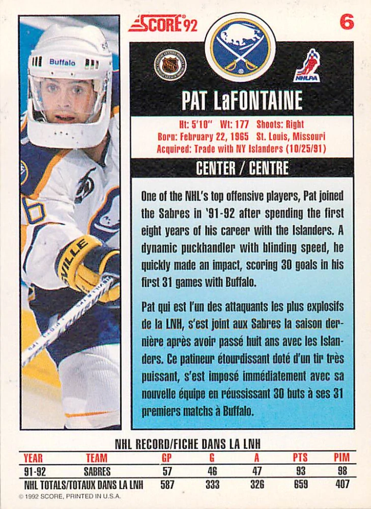 1992-93 Score Canadian - Pat LaFontaine #6