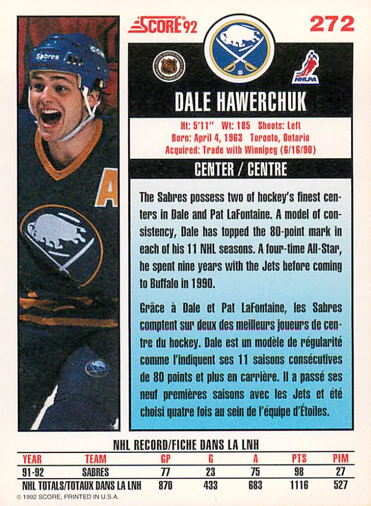 1992-93 Score Canadian - Dale Hawerchuk #272