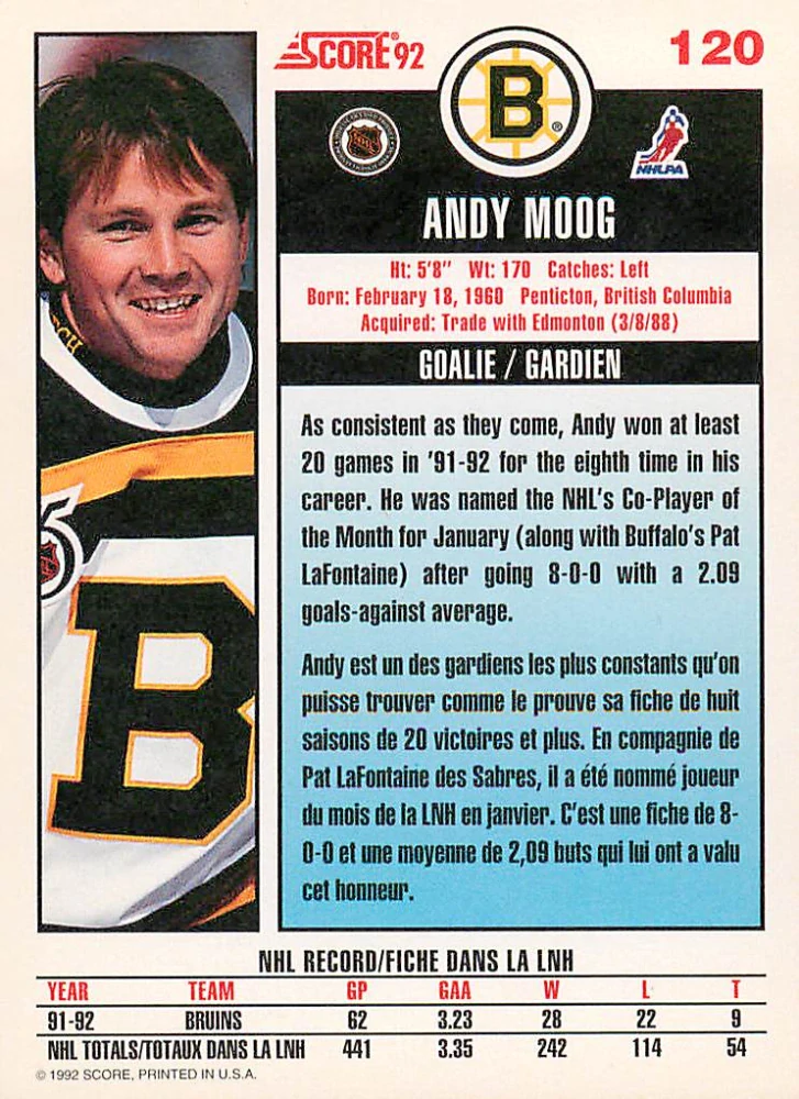 1992-93 Score Canadian - Andy Moog #120