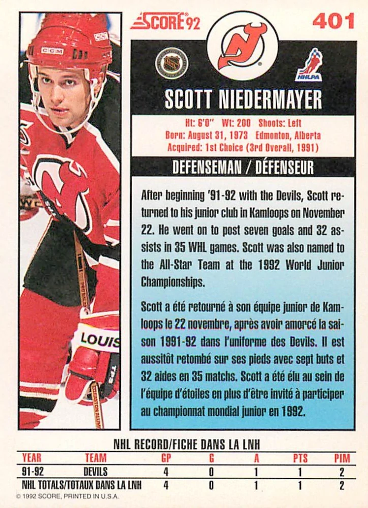 1992-93 Score Canadian - Scott Niedermayer #401