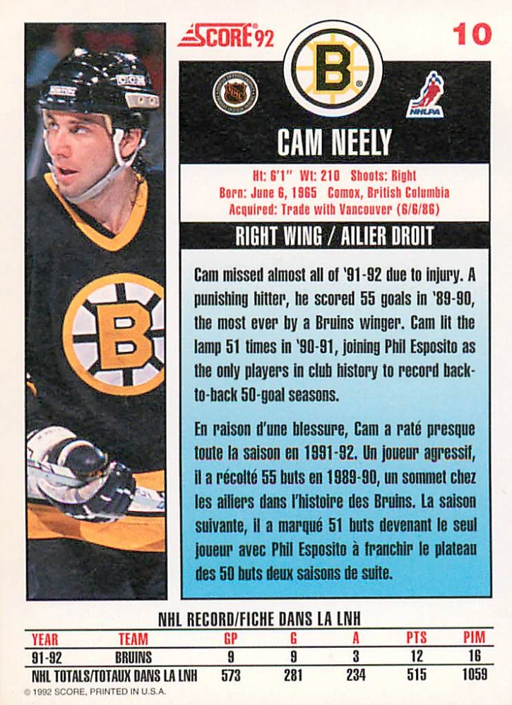 1992-93 Score Canadian - Cam Neely #10
