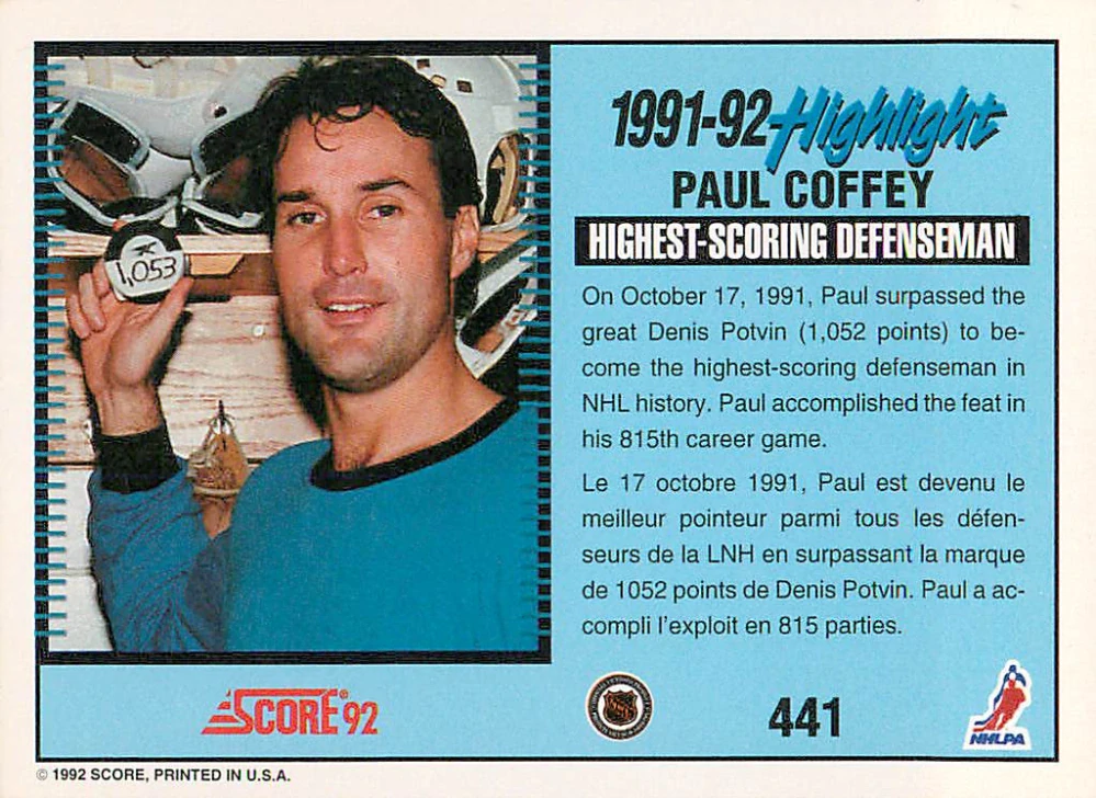 1992-93 Score Canadian - Paul Coffey - 1991-92 Highlights #441