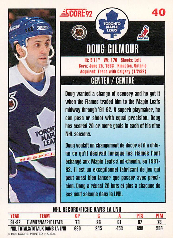 1992-93 Score Canadian - Doug Gilmour #40