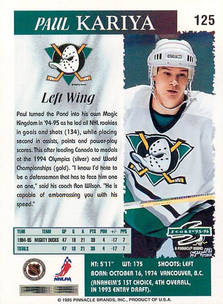 1995-96 Score - Paul Kariya #125