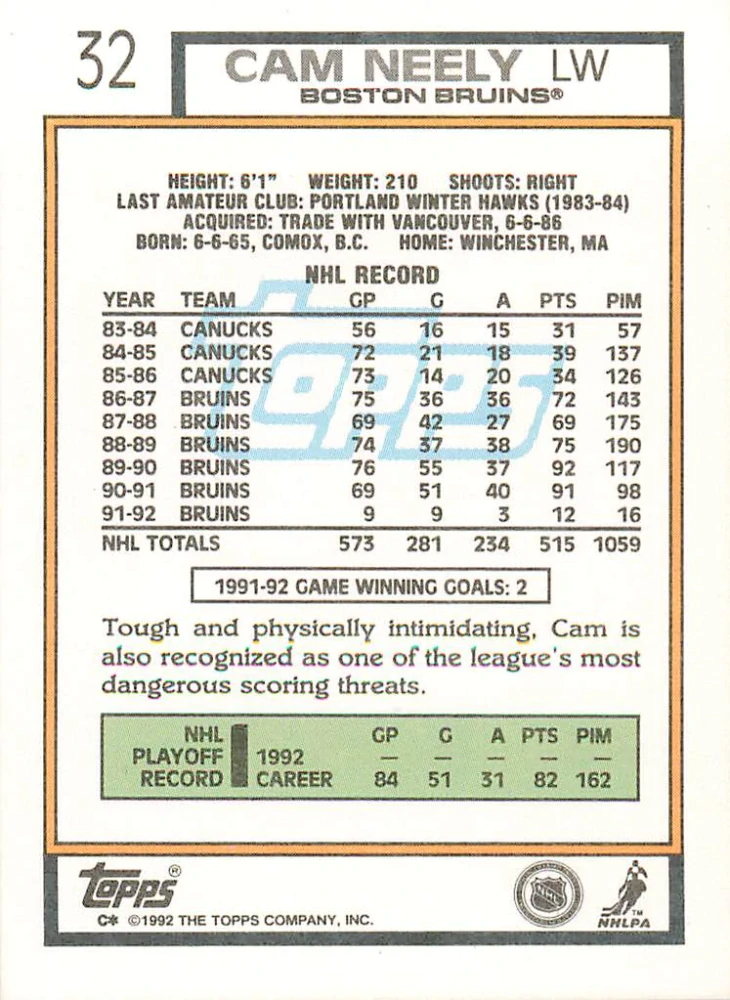 1992-93 Topps - Cam Neely #32