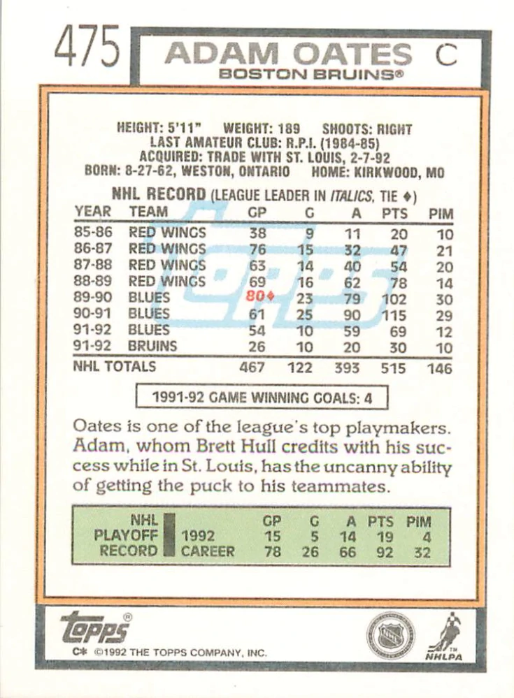 1992-93 Topps - Adam Oates #475