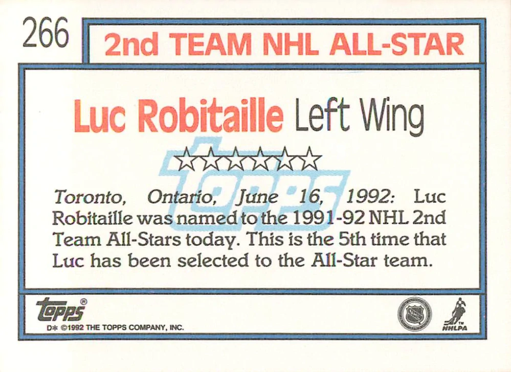 1992-93 Topps - Luc Robitaille - All Star #266