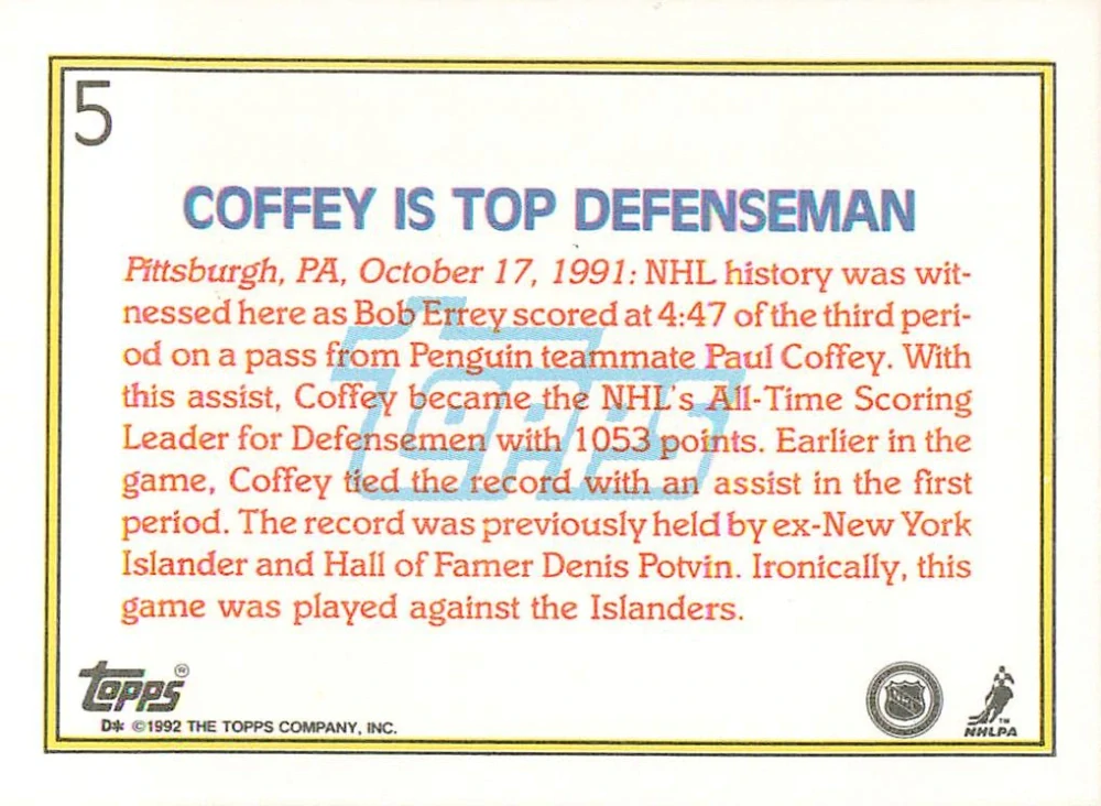 1992-93 Topps - Paul Coffey - Highlight #5