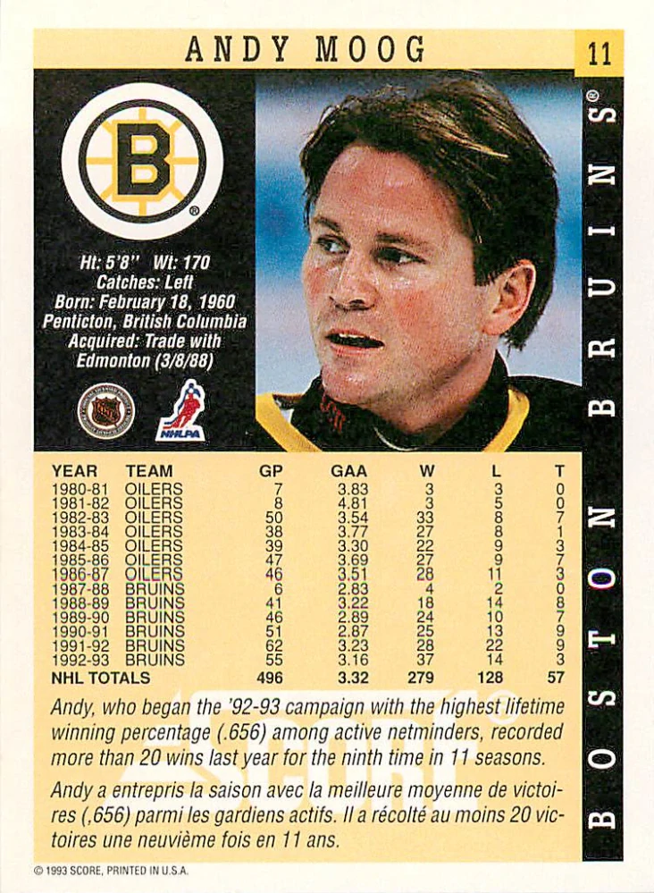 1993-94 Score - Andy Moog (French) #11