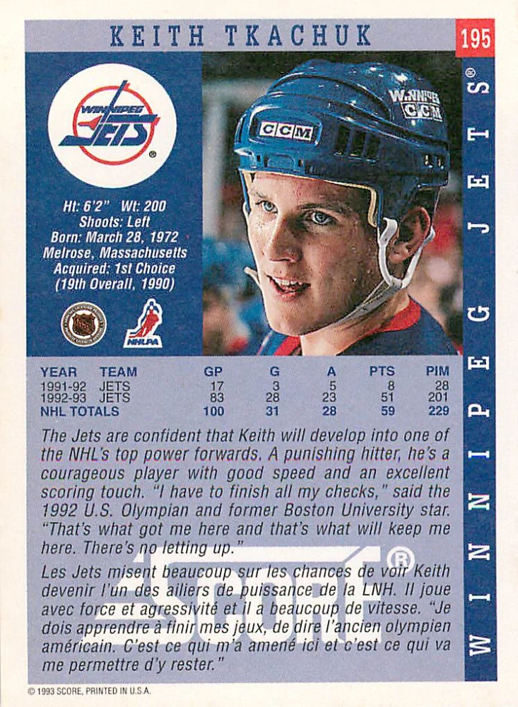 1993-94 Score - Keith Tkachuk (French) #195