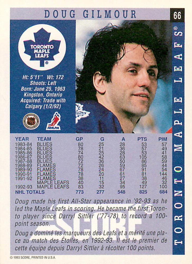1993-94 Score - Doug Gilmour (French) #66