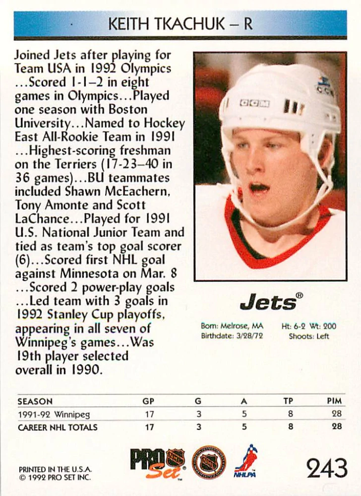 1992-93 Pro Set - Keith Tkachuk #243