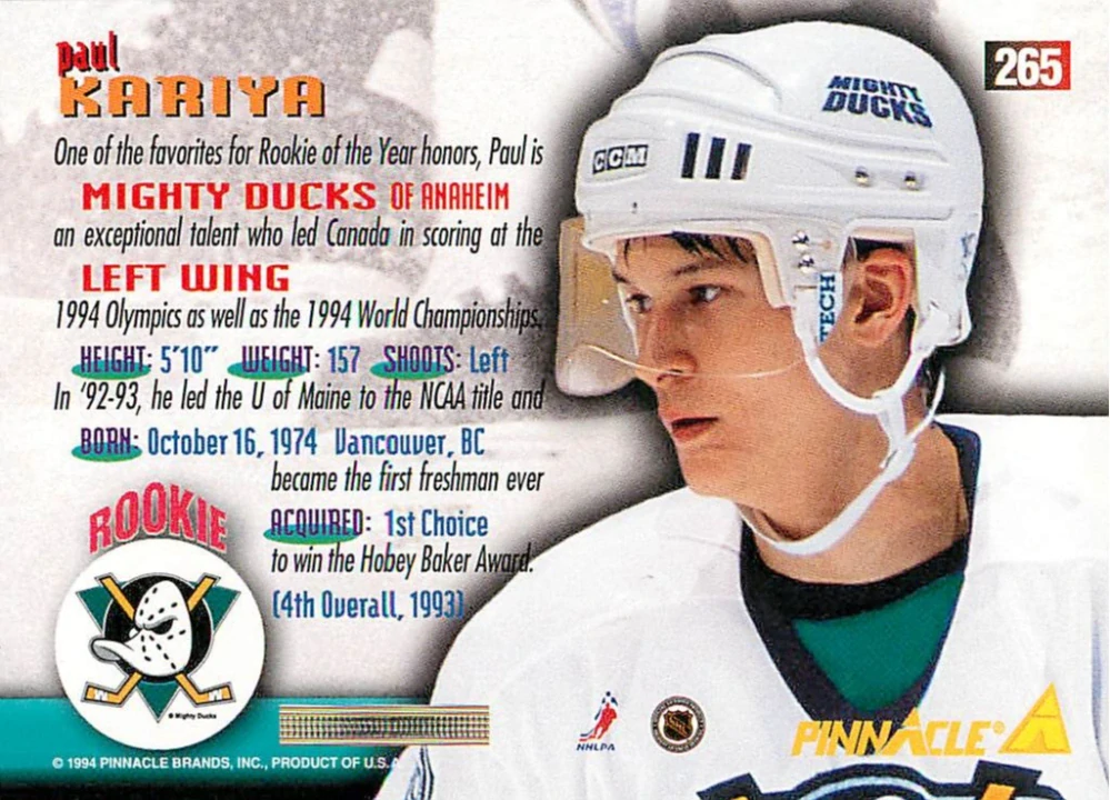 1994-95 Pinnacle - Paul Kariya - Rookie #265