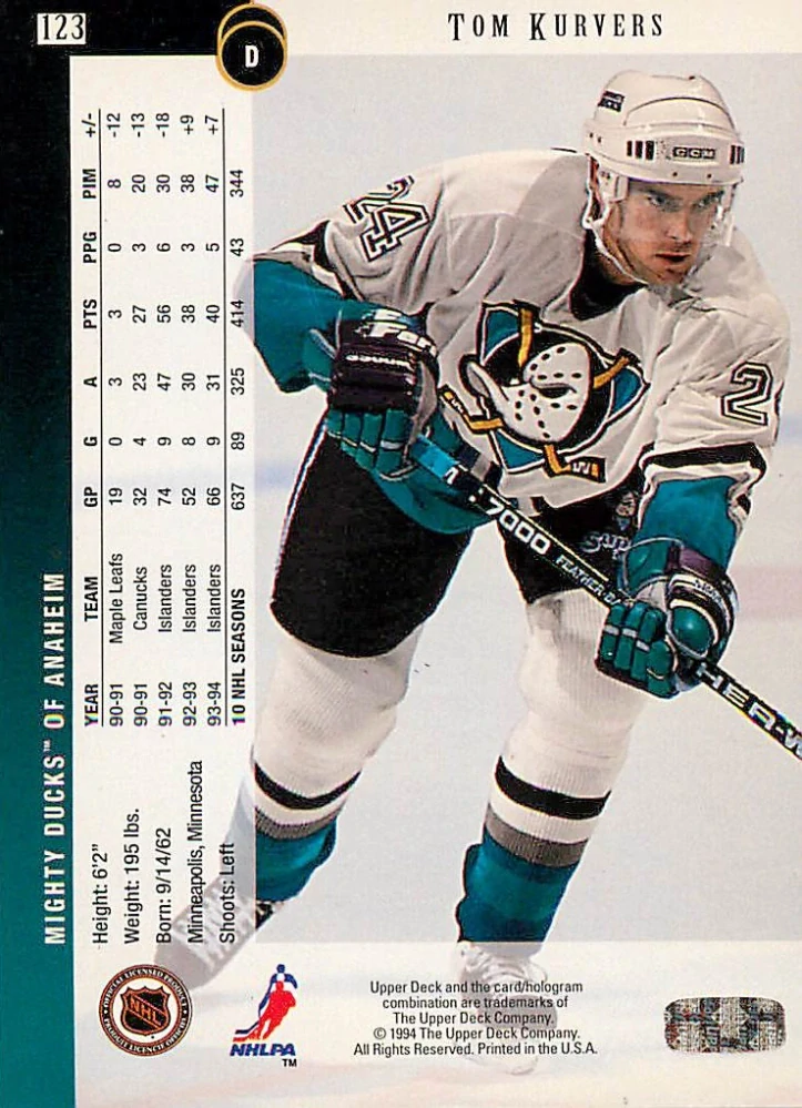 1994-95 UD Series 1 - Tom Kurvers #123