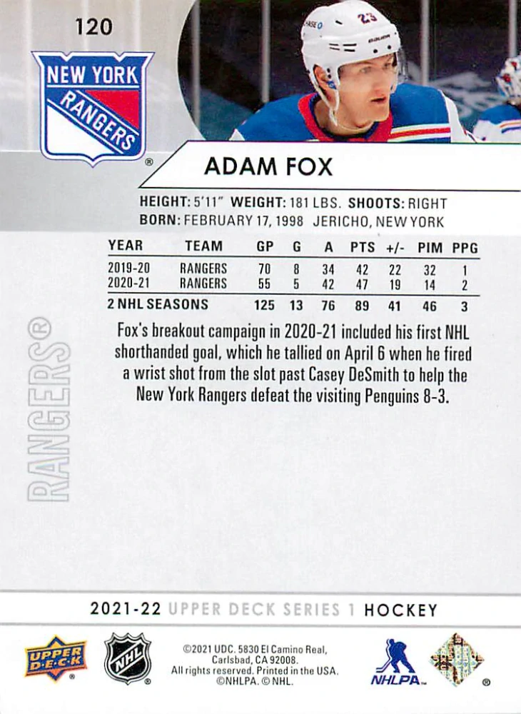 2021-22 UD Series 1 - Adam Fox #120