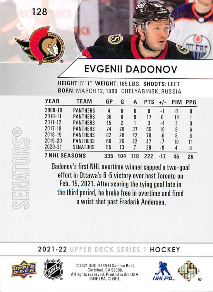 2021-22 UD Series 1 - Evgeni Dadonov #128