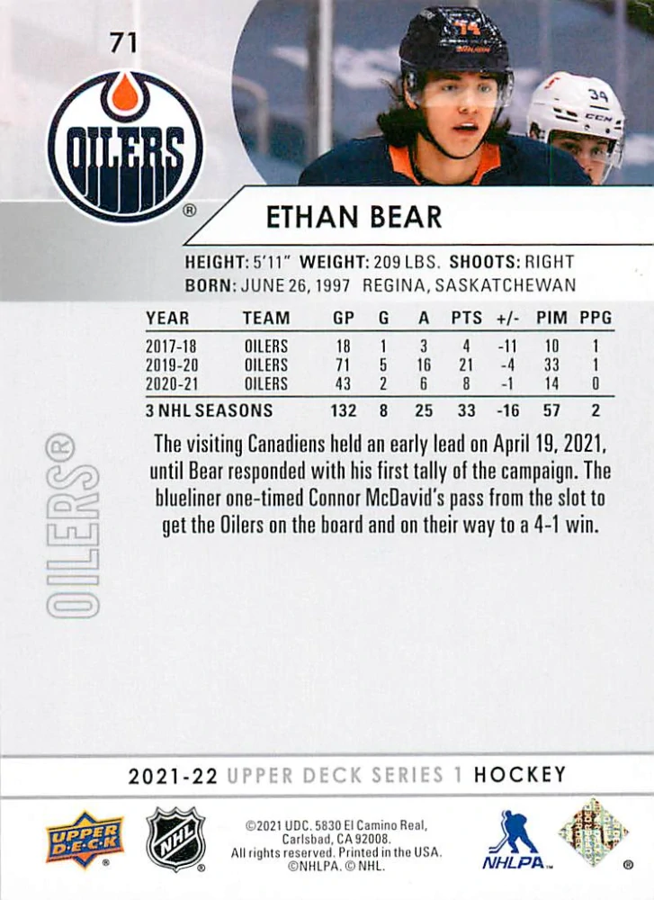 2021-22 UD Series 1 - Ethan Bear #71