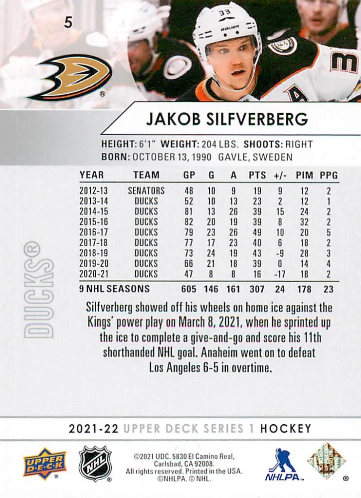 2021-22 UD Series 1 - Jakob Silfverberg #5