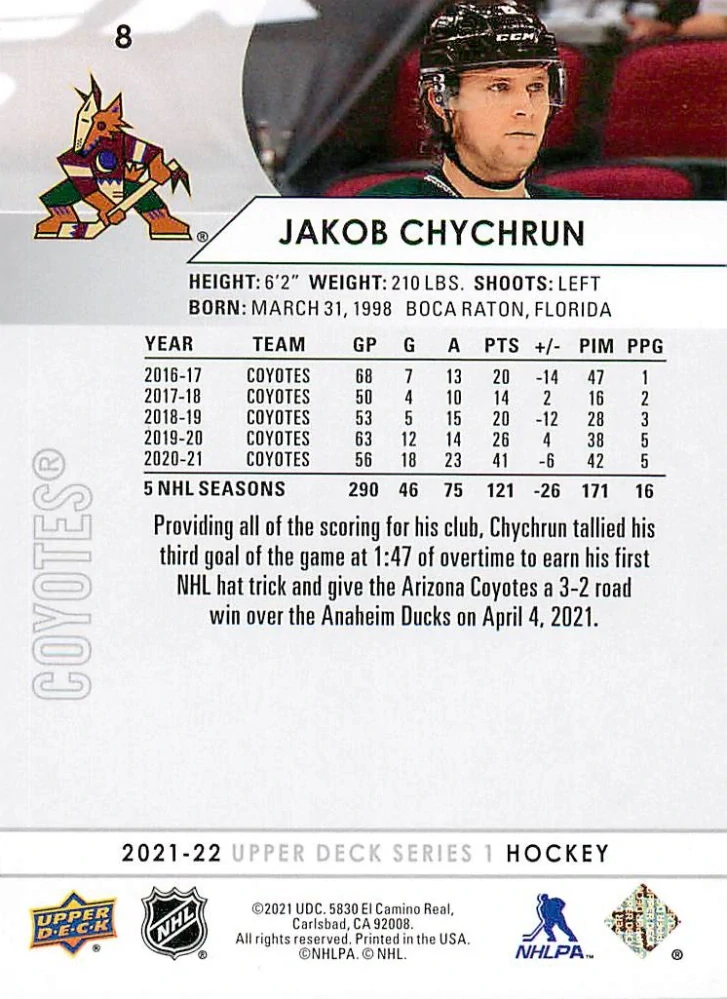 2021-22 UD Series 1 - Jakob Chychrun #8