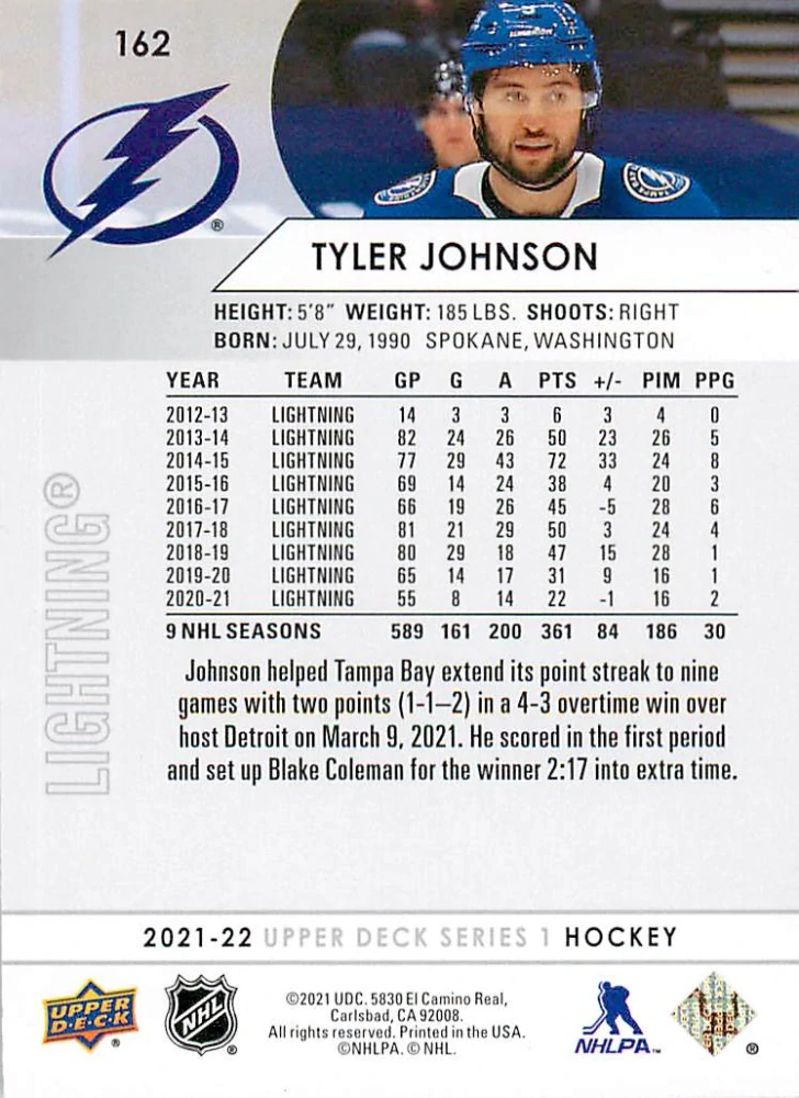 2021-22 UD Series 1 - Tyler Johnson #162