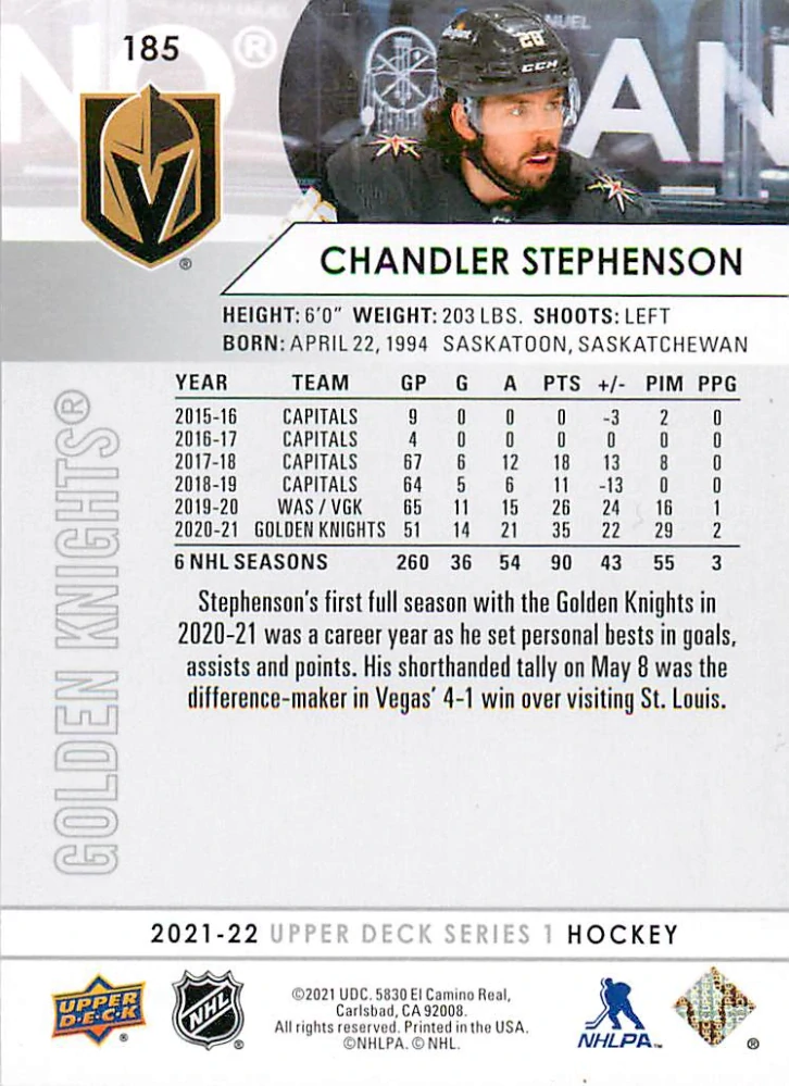 2021-22 UD Series 1 - Chandler Stephenson #185