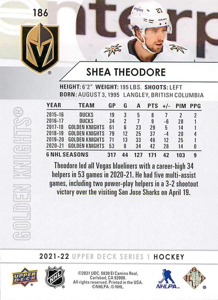 2021-22 UD Series 1 - Shea Theodore #186