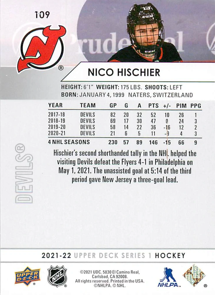 2021-22 UD Series 1 - Nico Hischier #109