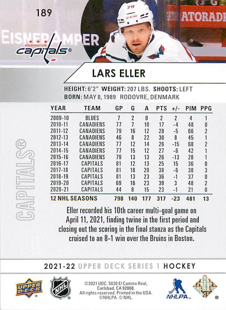 2021-22 UD Series 1 - Lars Eller #189