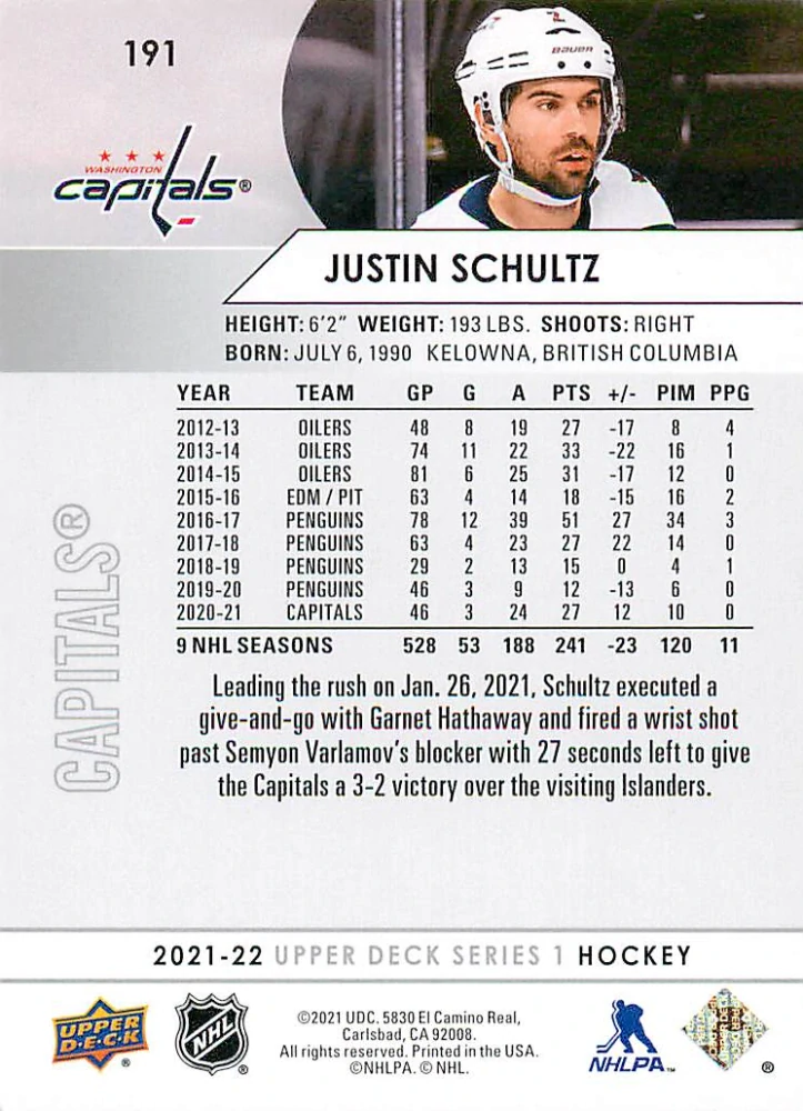 2021-22 UD Series 1 - Justin Schultz #191