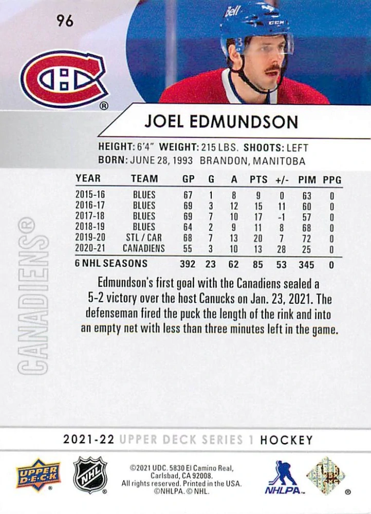 2021-22 UD Series 1 - Joel Edmundson #96