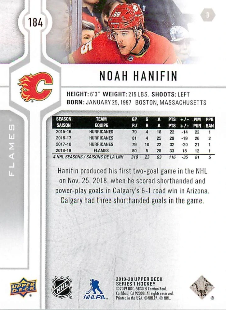 2019-20 UD Series 1 - Noah Hanifin #184