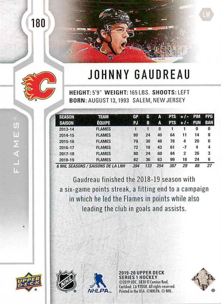 2019-20 UD Series 1 - Johnny Gaudreau #180