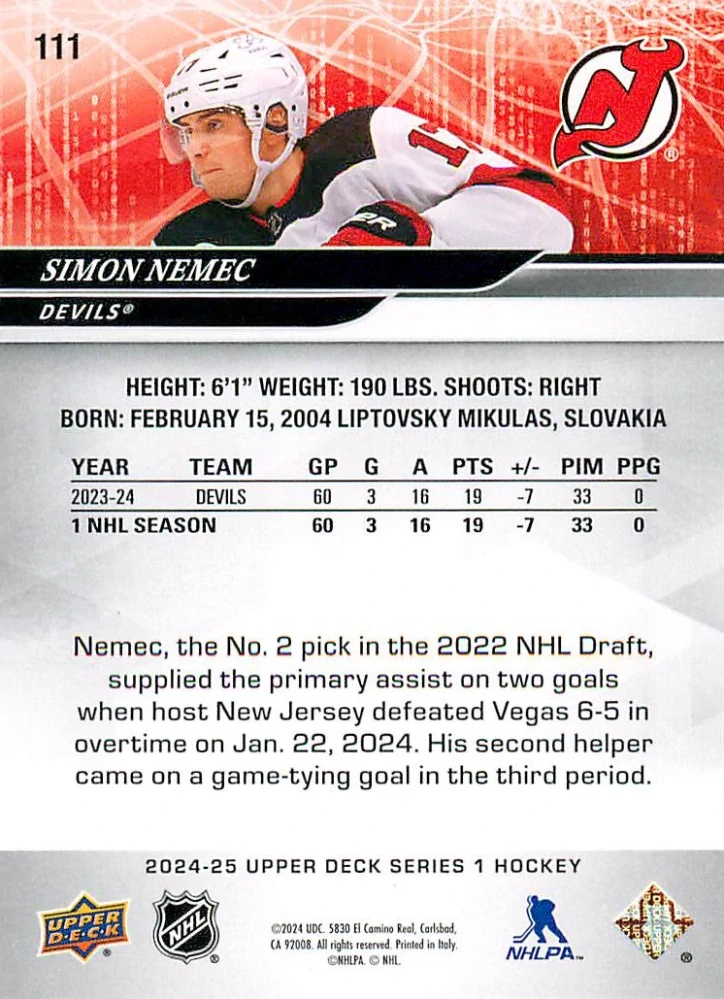 2024-25 UD Series 1 - Šimon Nemec #111