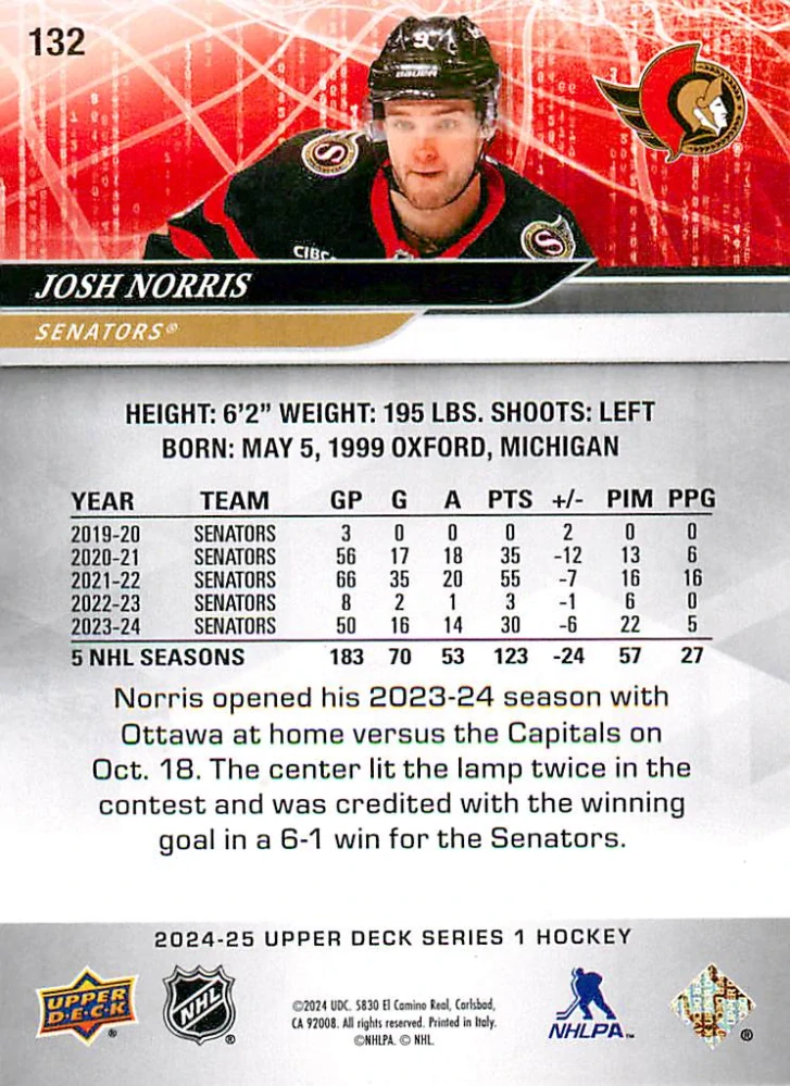 2024-25 UD Series 1 - Josh Norris #132