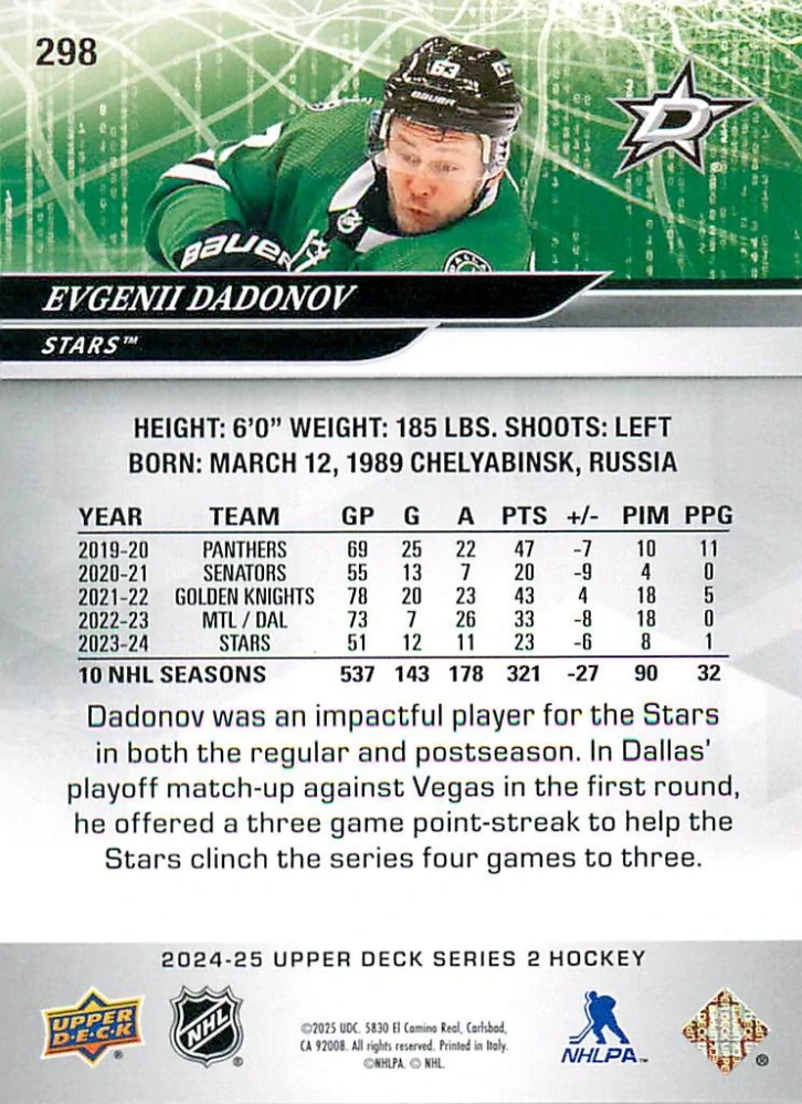 2024-25 UD Series 2 - Evgenii Dadonov #298