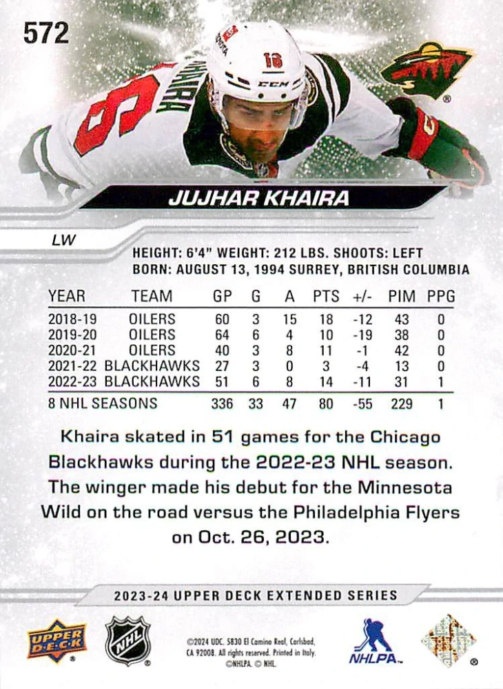 2023-24 UD Extended Series - Jujhar Khaira #572