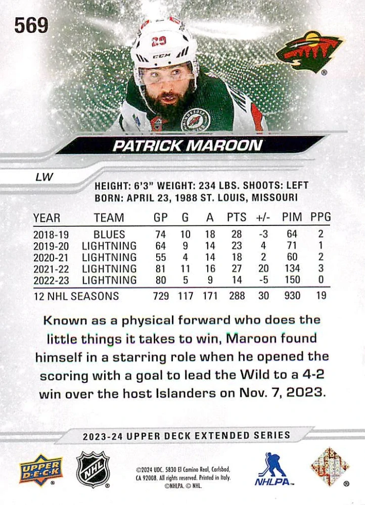 2023-24 UD Extended Series - Patrick Maroon #569