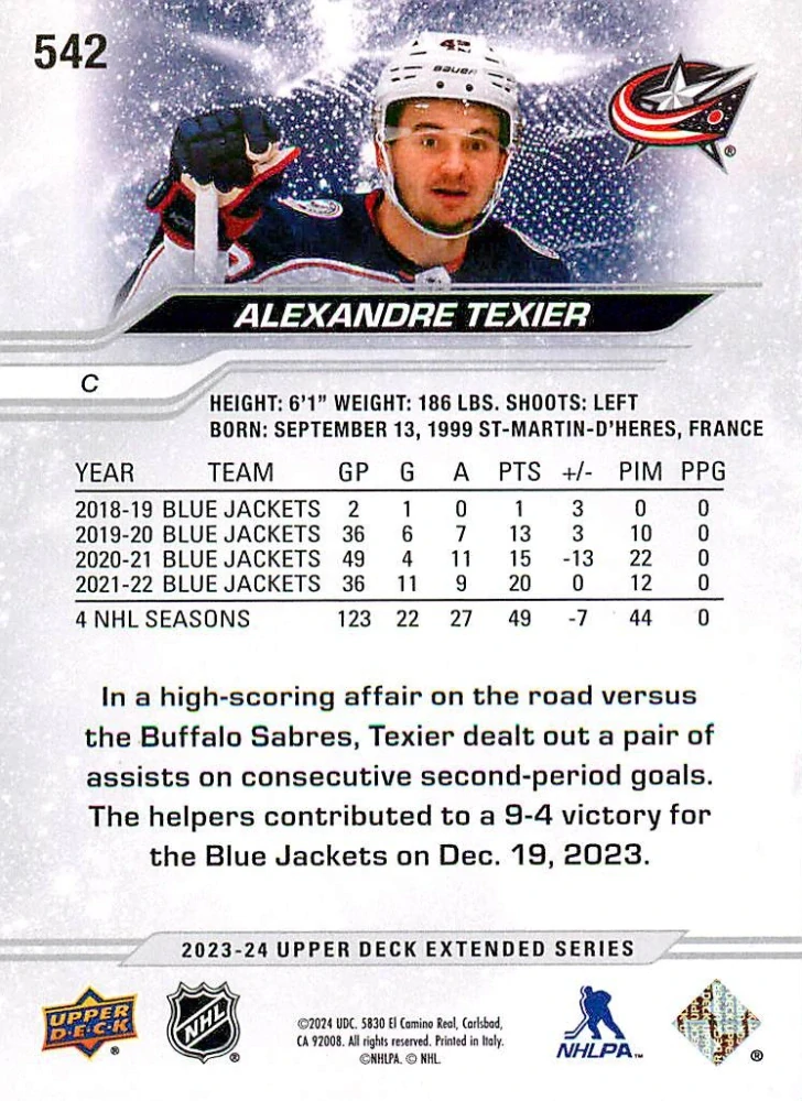 2023-24 UD Extended Series - Alexandre Texier #542
