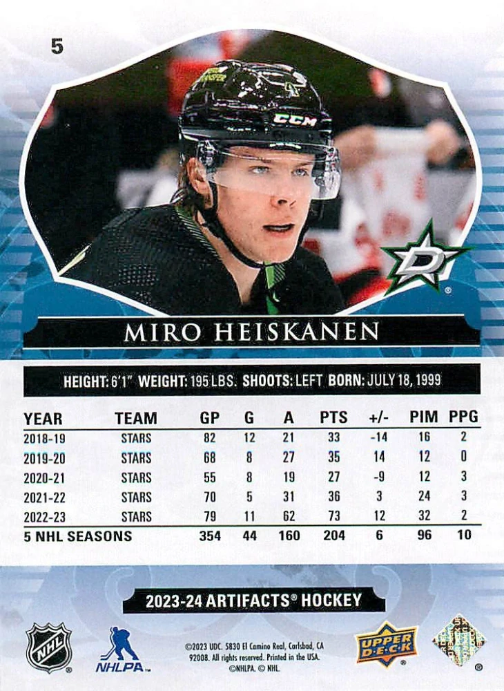 2023-24 UD Artifacts - Miro Heiskanen #5