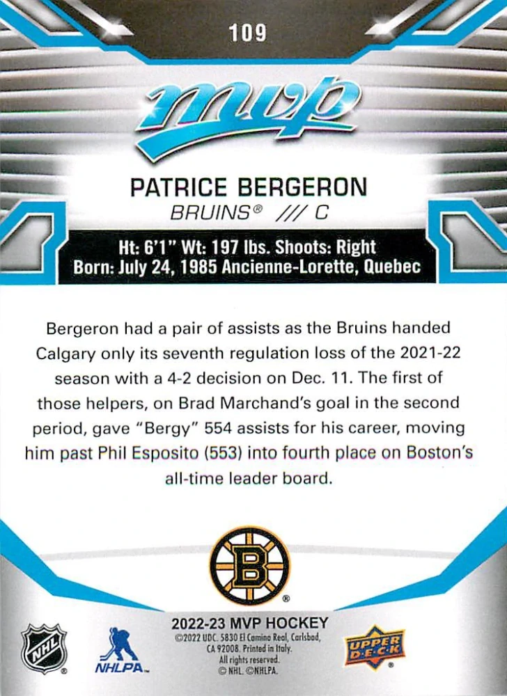 2022-23 UD MVP - Patrice Bergeron #109