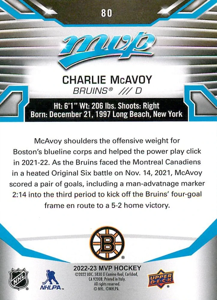 2022-23 UD MVP - Charlie McAvoy #80