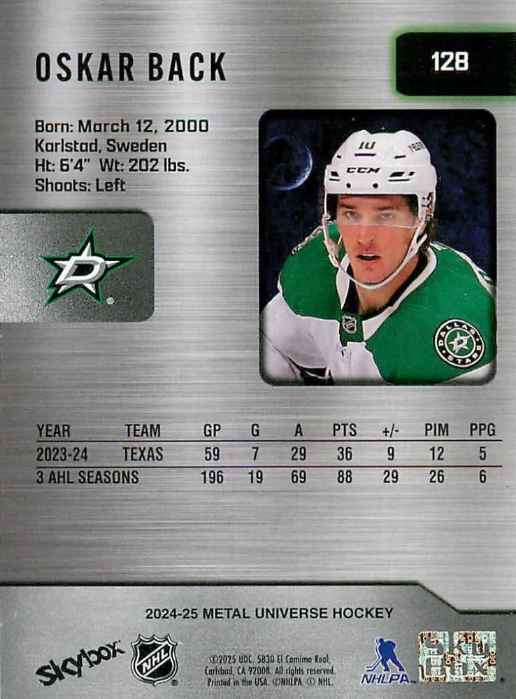 2024-25 UD Skybox Metal Universe - Oskar Back - Rookie #128
