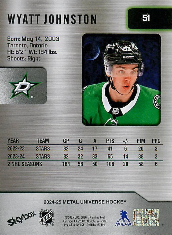 2024-25 UD Skybox Metal Universe - Wyatt Johnston #51