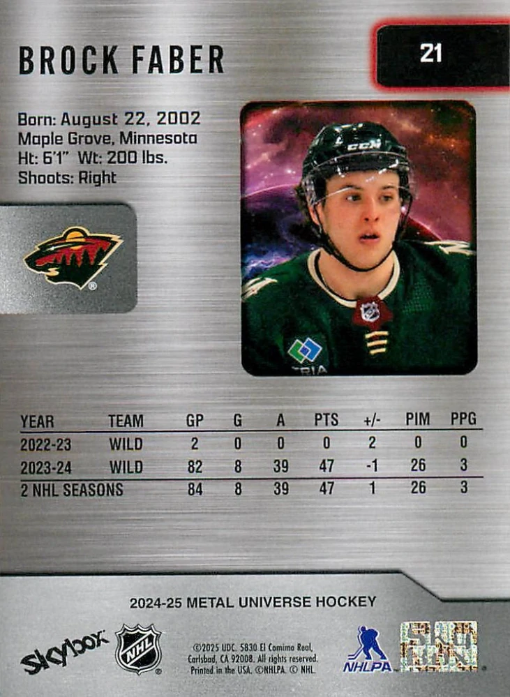 2024-25 UD Skybox Metal Universe - Brock Faber #21