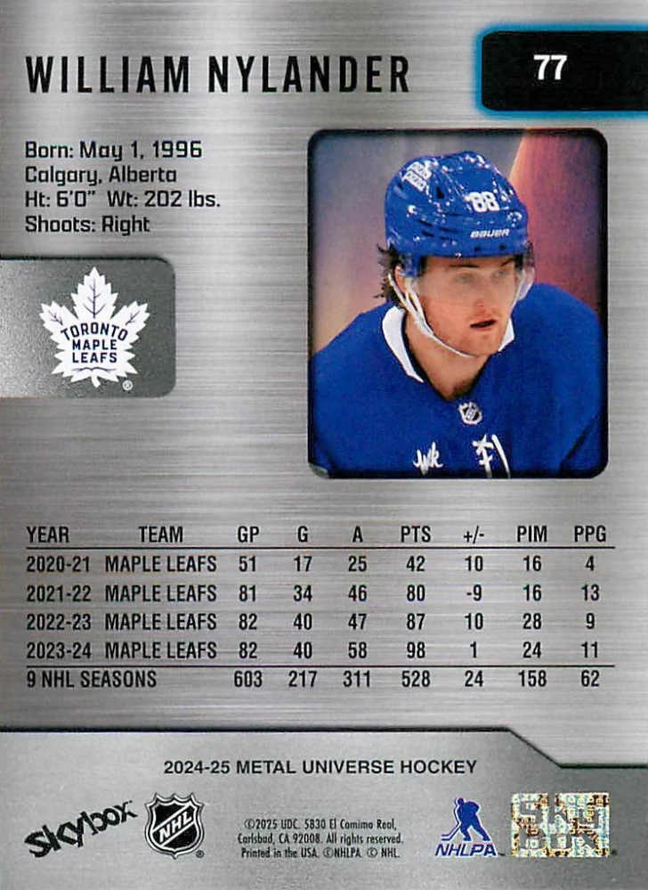2024-25 UD Skybox Metal Universe - William Nylander #77