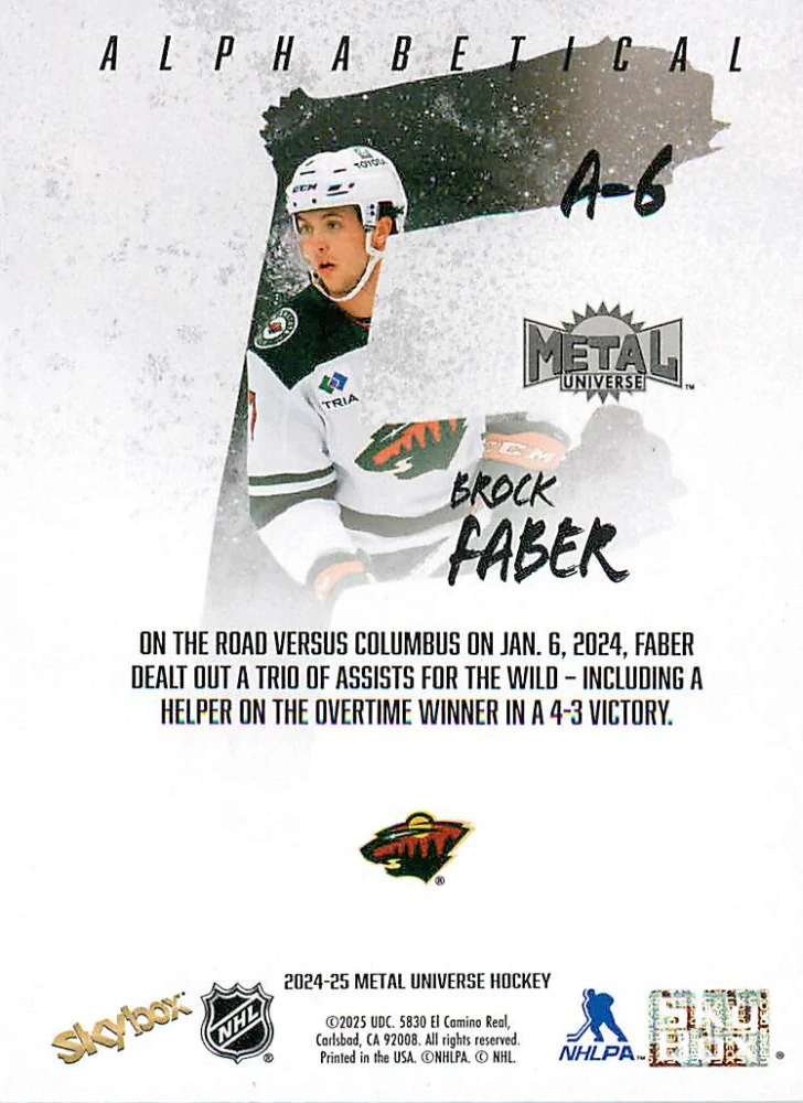 2024-25 UD Skybox Metal Universe - Brock Faber - Alphabetical #A-6