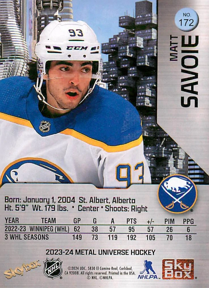 2023-24 UD Skybox Metal Universe - Matt Savoie - Rookie #172